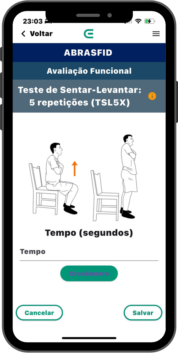 Tela do aplicativo com protocolo PróFisio