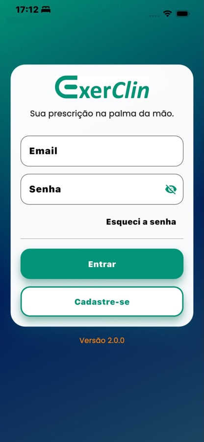 Tela de login do aplicativo ExerClin