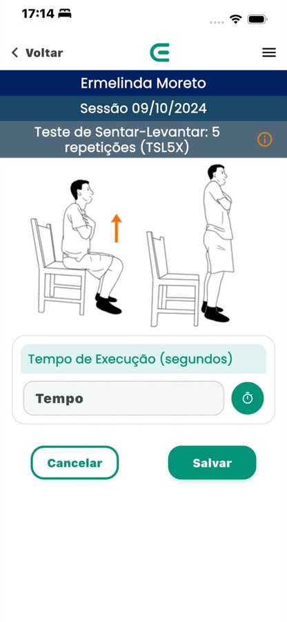 Tela do aplicativo com sessão de teste funcional