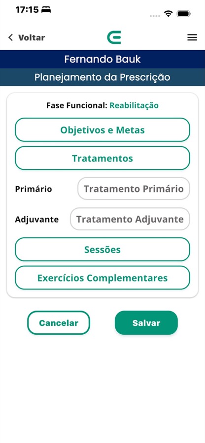 Tela do aplicativo com planejamento da prescrição