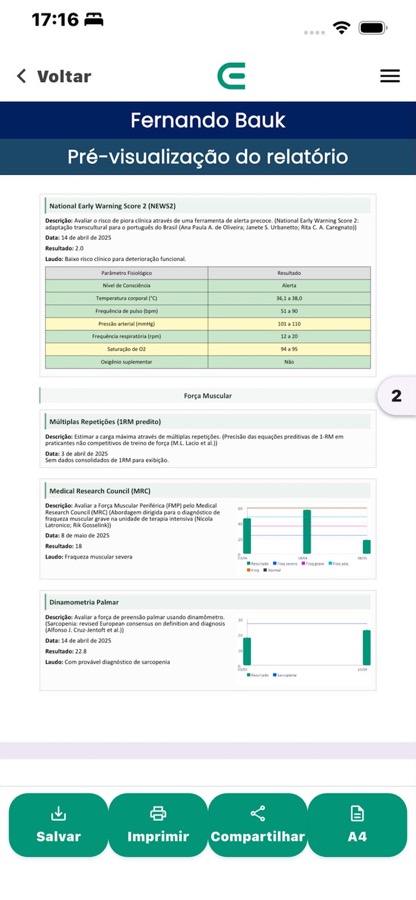 Tela do aplicativo com pré-visualização do relatório
